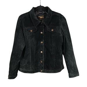 Fabio‎ Suede Leather Jacket Women's L/G Button Up Coat Black Casual